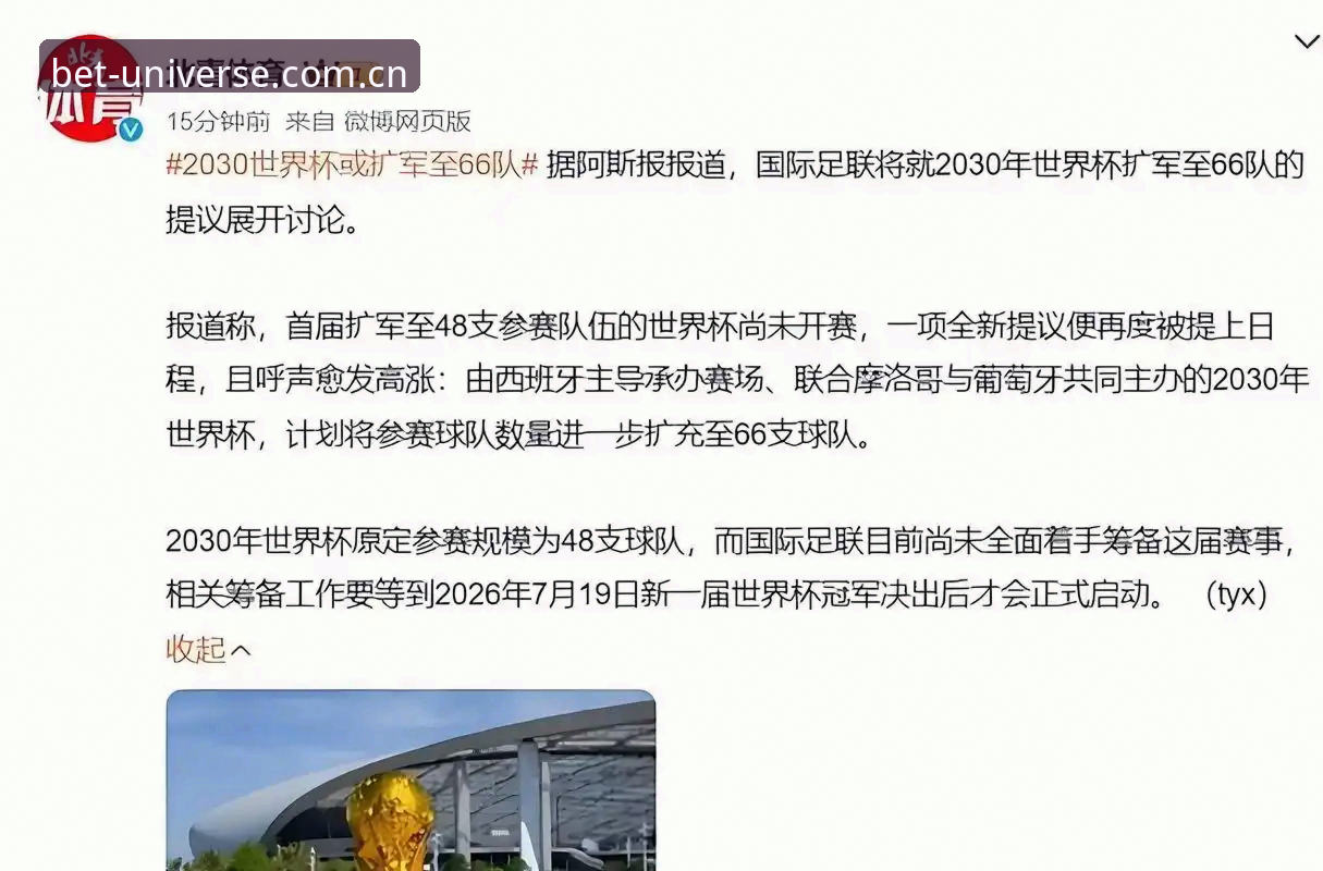 2030世界杯拟扩军至66队，中国男足迎历史机遇——Unibet体育平台带你追踪最新动态